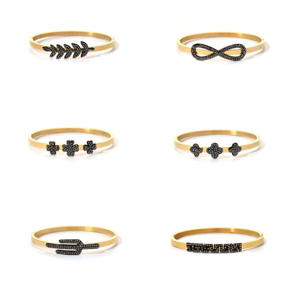 Wholesale Fashion Stainless Steel 18K Goldplated Rhinestone Infinite Symbol Fourleaf Clover Geometric Bracelet Jewelry