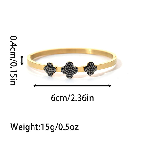 Wholesale Fashion Stainless Steel 18K Goldplated Rhinestone Infinite Symbol Fourleaf Clover Geometric Bracelet Jewelry