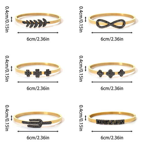 Wholesale Fashion Stainless Steel 18K Goldplated Rhinestone Infinite Symbol Fourleaf Clover Geometric Bracelet Jewelry