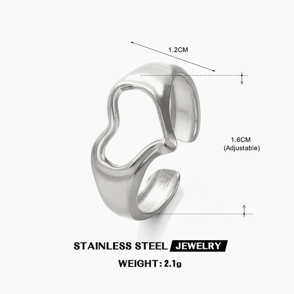 Wholesale Fashion Stainless Steel Love Heart Shaped Open Adjustable Ring For Women With 18K Gold Plated Electroplating