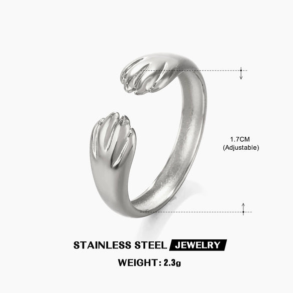 Wholesale Fashion Stainless Steel Love Heart Shaped Open Adjustable Ring For Women With 18K Gold Plated Electroplating