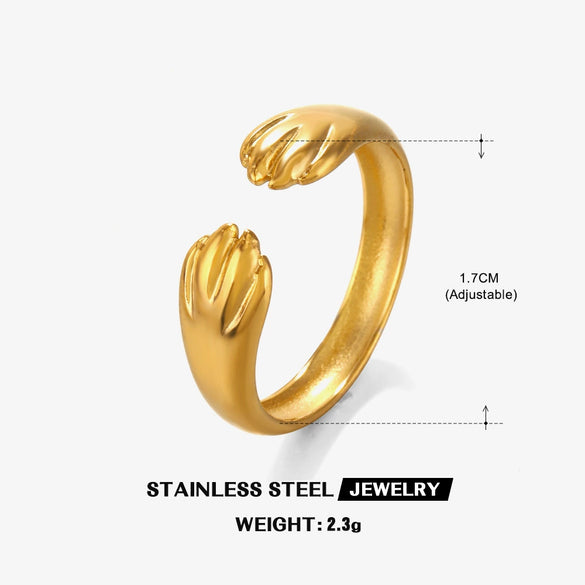 Wholesale Fashion Stainless Steel Love Heart Shaped Open Adjustable Ring For Women With 18K Gold Plated Electroplating