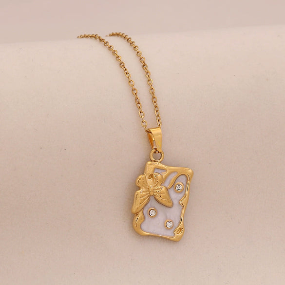 Wholesale Fashion Stainless Steel Multicolor Oil Drop Insect Pattern Butterfly Pendant Necklace For Office Ladies