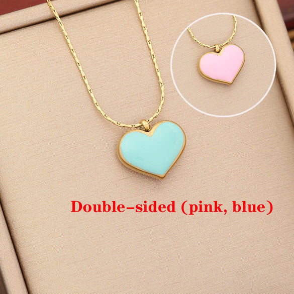 Wholesale Fashion Stainless Steel Necklace With Multi Color Oil Drop Heart Shaped Pendant And Temperament Clavicle Chain