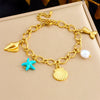 Wholesale Fashion Stainless Steel Pearl Animal Zodiac Ocean Series Shell Starfish Pendant Electroplated Bracelet For Women