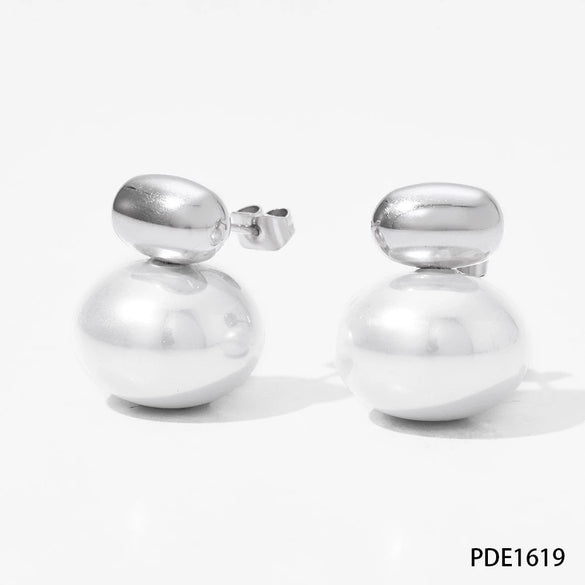 Wholesale Fashion Stainless Steel Pearl Earrings With Geometric Design And Electroplating For Women
