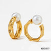 Wholesale Fashion Stainless Steel Pearl Earrings With Geometric Design And Electroplating For Women