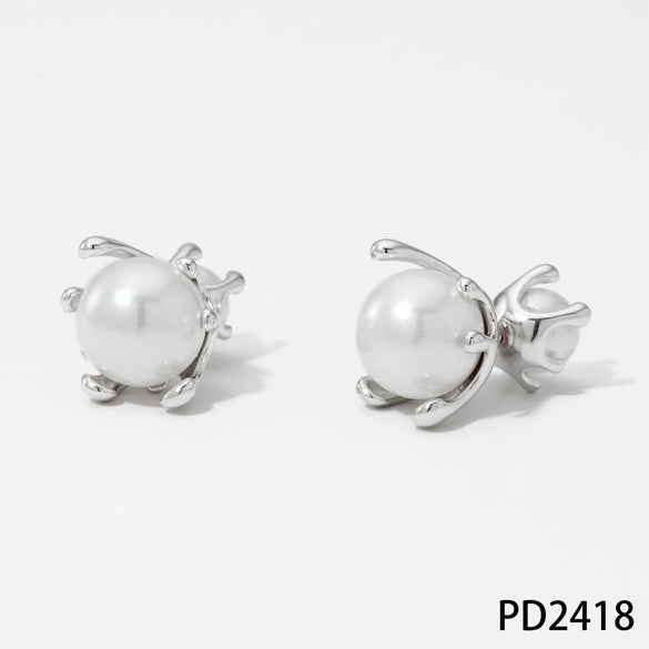 Wholesale Fashion Stainless Steel Pearl Earrings With Geometric Design And Electroplating For Women