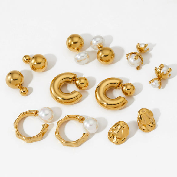 Wholesale Fashion Stainless Steel Pearl Earrings With Geometric Design And Electroplating For Women