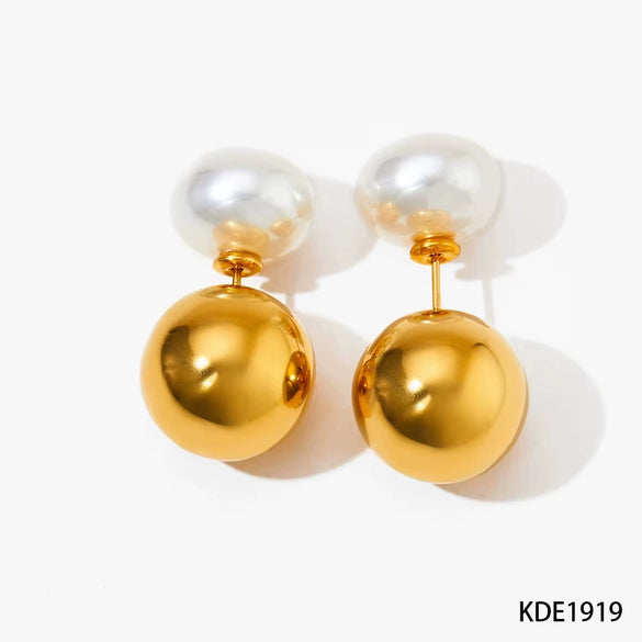 Wholesale Fashion Stainless Steel Pearl Earrings With Geometric Design And Electroplating For Women