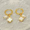 Wholesale Fashion Stainless Steel Pearl Fourleaf Clover Geometric Electroplated Women's Earrings