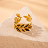 Wholesale Fashion Stainless Steel Ring With Black Leaves Pattern Gold Plated Electroplated Opening Ring Unisex
