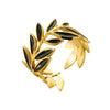 Wholesale Fashion Stainless Steel Ring With Black Leaves Pattern Gold Plated Electroplated Opening Ring Unisex