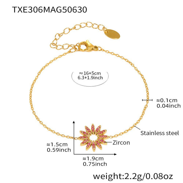 Wholesale Fashion Stainless Steel Sunflower Necklace Bracelet Ring Set With 18K Gold Electroplating