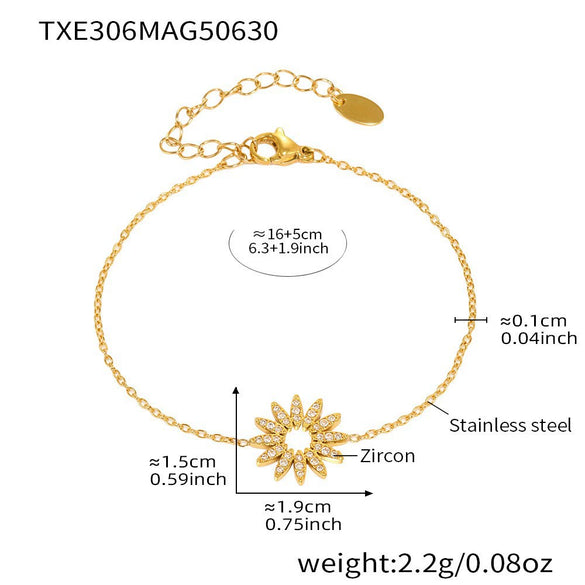 Wholesale Fashion Stainless Steel Sunflower Necklace Bracelet Ring Set With 18K Gold Electroplating