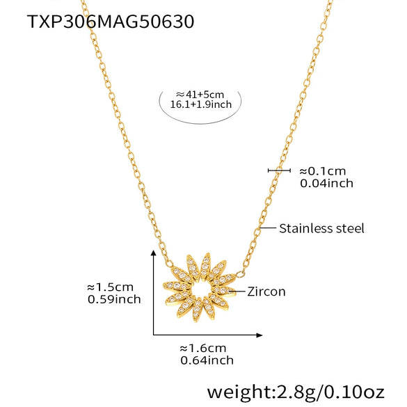 Wholesale Fashion Stainless Steel Sunflower Necklace Bracelet Ring Set With 18K Gold Electroplating
