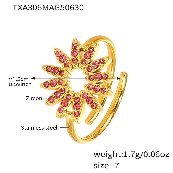 Wholesale Fashion Stainless Steel Sunflower Necklace Bracelet Ring Set With 18K Gold Electroplating