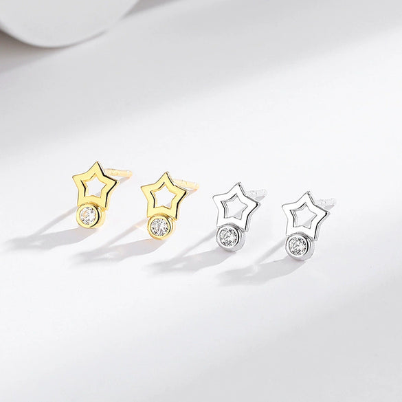 Wholesale Fashion Sterling Silver Fivepointed Star Diamond Earrings With Electroplating For Women