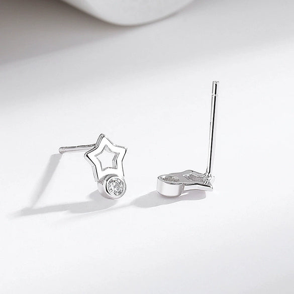Wholesale Fashion Sterling Silver Fivepointed Star Diamond Earrings With Electroplating For Women