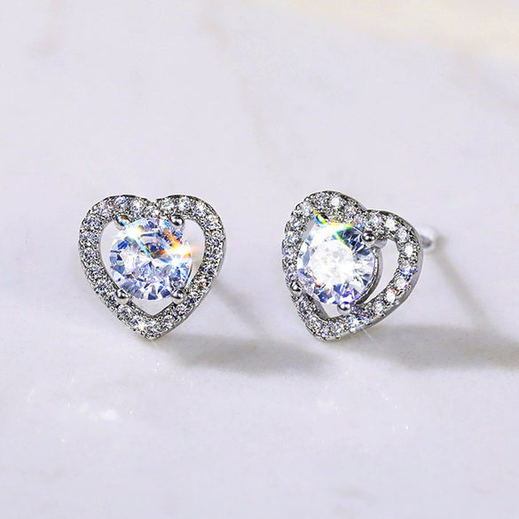 Wholesale Fashion Sweet Flower Zircon Earrings For Women Copper Plated Platinum