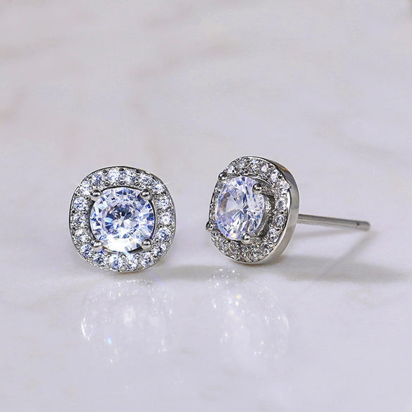 Wholesale Fashion Sweet Flower Zircon Earrings For Women Copper Plated Platinum