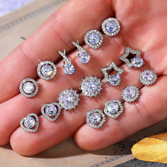 Wholesale Fashion Sweet Flower Zircon Earrings For Women Copper Plated Platinum