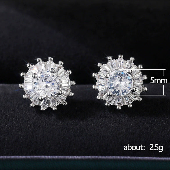 Wholesale Fashion Sweet Flower Zircon Earrings For Women Copper Plated Platinum