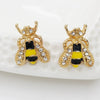 Wholesale Fashion Sweet Temperament Glaze Oil Drop Alloy Earrings With Electroplated Bee Rhinestone Design