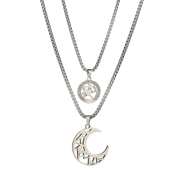 Wholesale Fashion Titanium Steel Couple Necklace With Hollow Letters Geometric Pattern Diamond Design And Stitching Flash And Hanging Chain