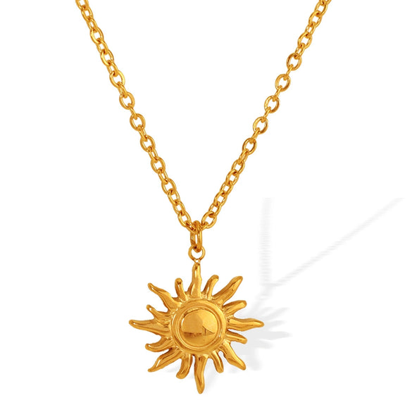 Wholesale Fashion 316L Stainless Steel Necklace With Sun Pendant Electroplated For Women