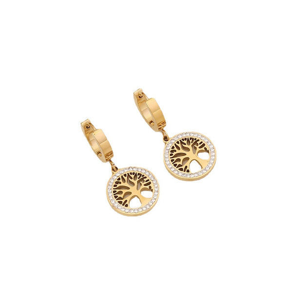 Wholesale Fashion Tree Of Life Jewelry Set With Zircon Stainless Steel Necklace And Bamboo Chain Electroplated For Women
