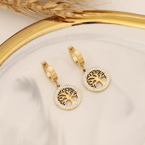 Wholesale Fashion Tree Of Life Jewelry Set With Zircon Stainless Steel Necklace And Bamboo Chain Electroplated For Women