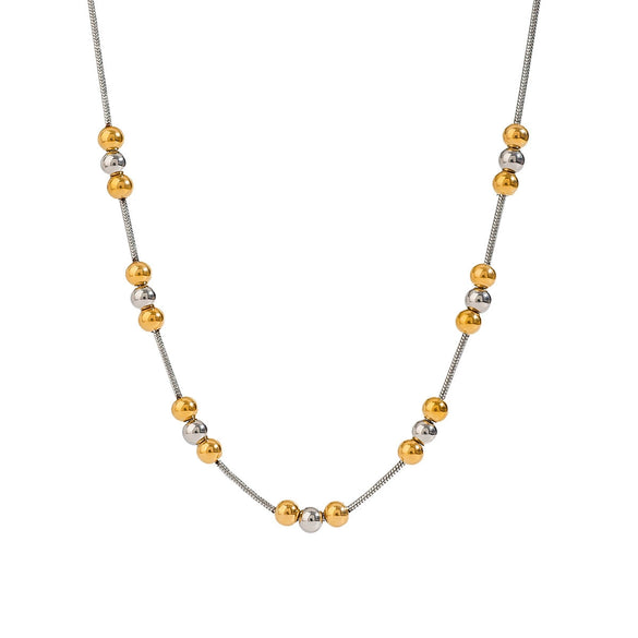 Wholesale Fashion Twocolor Ball Bead Stainless Steel Necklace With Geometric Shape And Pvd Furnace Vacuum Real Gold Plating