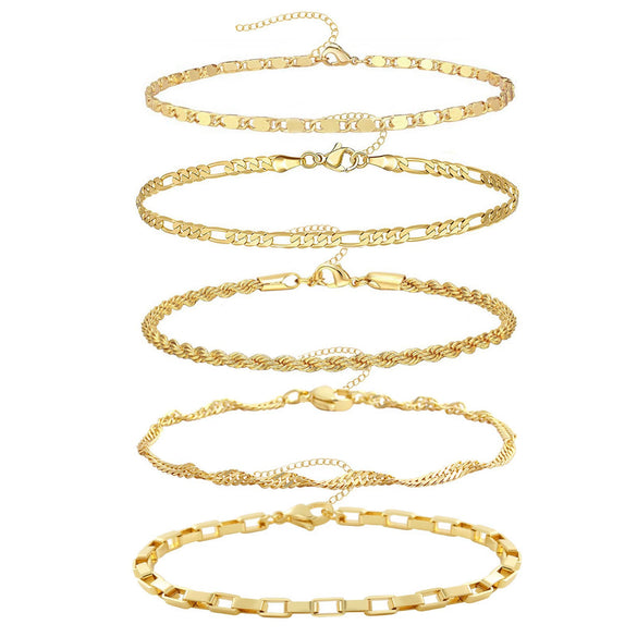 Wholesale Fashion Unisex Geometric Copper Bracelet Set With Electroplating Processing