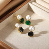 Wholesale Fashion Unisex Geometric Stainless Steel And Gold Plated Earrings With Imitation Pearl And Square Zircon