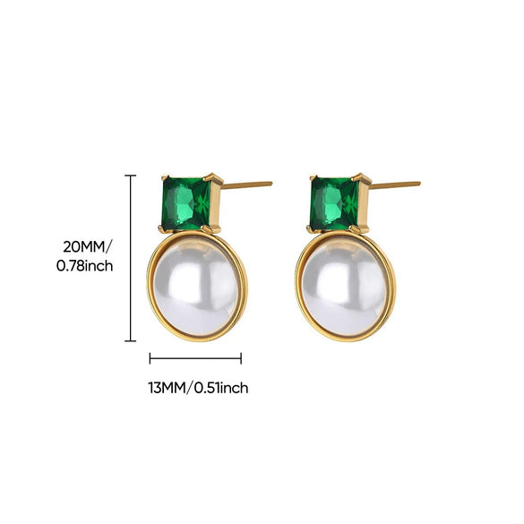 Wholesale Fashion Unisex Geometric Stainless Steel And Gold Plated Earrings With Imitation Pearl And Square Zircon