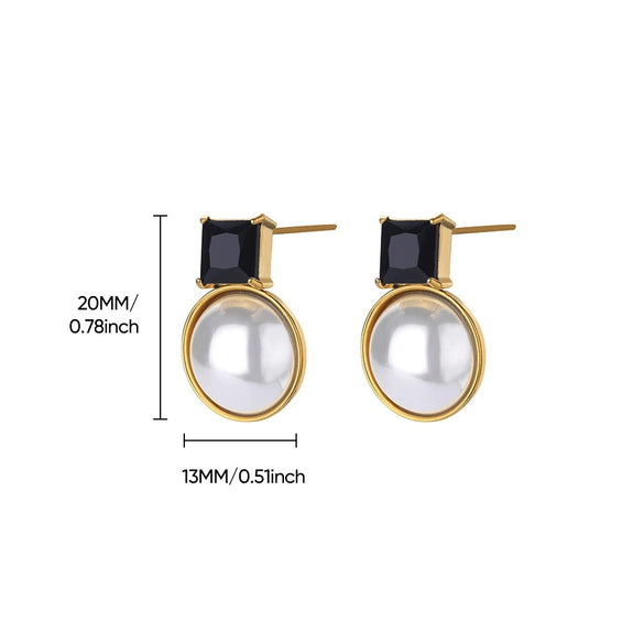 Wholesale Fashion Unisex Geometric Stainless Steel And Gold Plated Earrings With Imitation Pearl And Square Zircon
