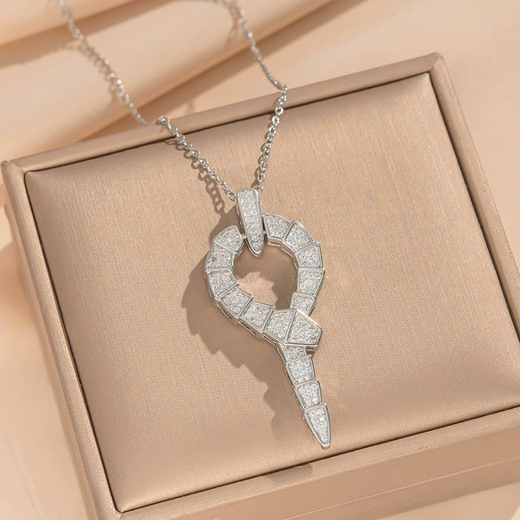 Wholesale Fashion Unisex Snake Shape Inlaid Zircon Titanium Steel And Copper Necklace And Earrings Set