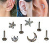 Wholesale Fashion Unisex Stainless Steel And G23 Titanium Earrings And Lip Nail With Moon Flower Pattern And Polishing Treatment