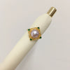 Wholesale Fashion Women Freshwater Pearl And Green Zircon Ring With Oblate And Treated Bun Round Pearl Shape Copper Base 18K Gold Electroplated