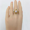 Wholesale Fashion Women Freshwater Pearl And Green Zircon Ring With Oblate And Treated Bun Round Pearl Shape Copper Base 18K Gold Electroplated