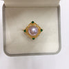 Wholesale Fashion Women Freshwater Pearl And Green Zircon Ring With Oblate And Treated Bun Round Pearl Shape Copper Base 18K Gold Electroplated