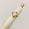 Wholesale Fashion Women Freshwater Pearl And Green Zircon Ring With Oblate And Treated Bun Round Pearl Shape Copper Base 18K Gold Electroplated