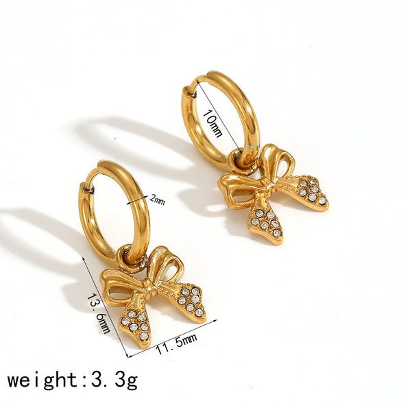Wholesale Fashion Women's Diamond Bow Stainless Steel Earrings