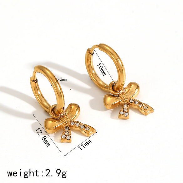 Wholesale Fashion Women's Diamond Bow Stainless Steel Earrings