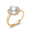 Wholesale Fashion Women's Freshwater Pearl Ring Copper Gold Plated With Flower Opening Design
