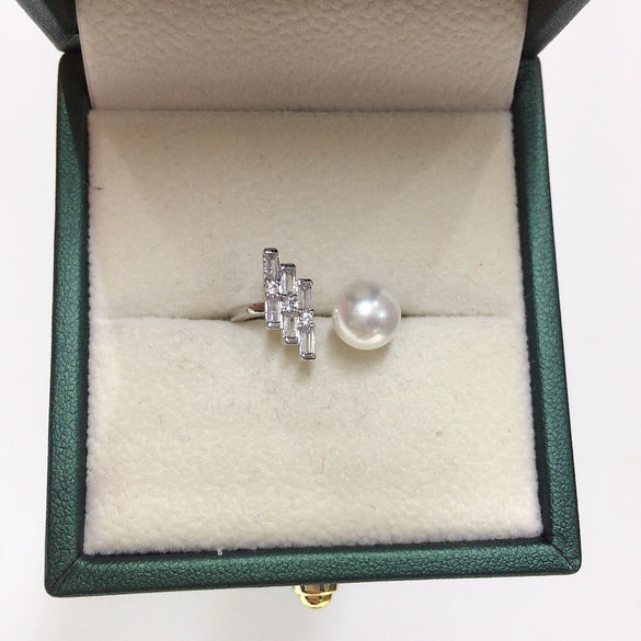 Wholesale Fashion Women's Freshwater Pearl Ring Copper 18K Gold Micro Inlaid Zircon Flat Round Rose Buns Round