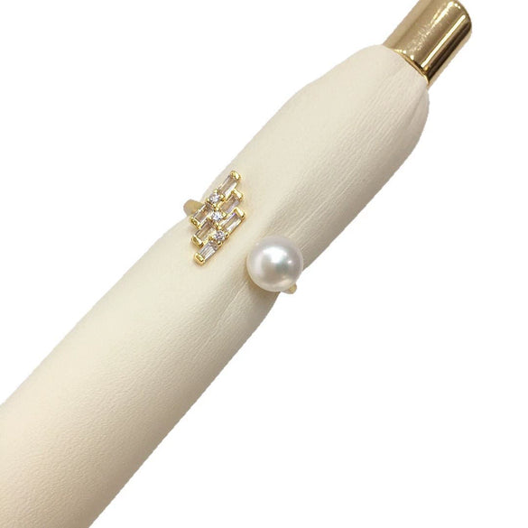 Wholesale Fashion Women's Freshwater Pearl Ring Copper 18K Gold Micro Inlaid Zircon Flat Round Rose Buns Round