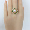 Wholesale Fashion Women's Freshwater Pearl Ring With Copper Material And Micropaved Green Zircon In Flat Round And Bun Round Shapes