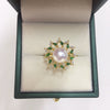Wholesale Fashion Women's Freshwater Pearl Ring With Copper Material And Micropaved Green Zircon In Flat Round And Bun Round Shapes